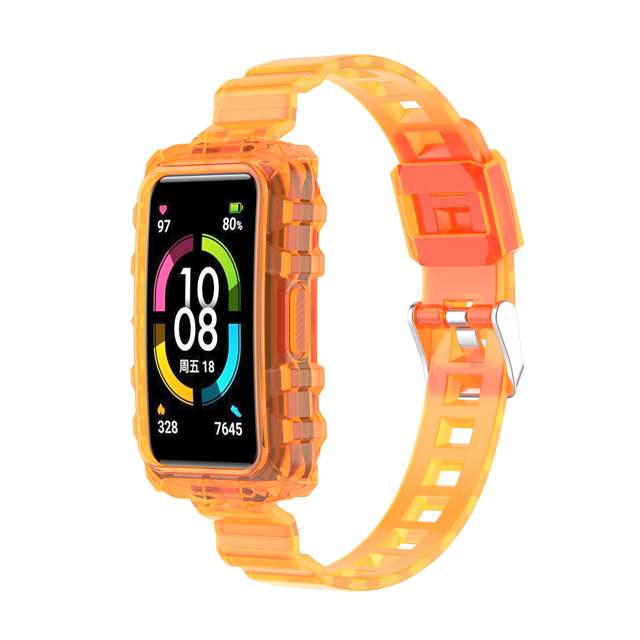 Tpu Transparant Smartband Pols Horlogeband Voor Huawei Band6 Kleurrijke Siliconen Horloge Band Voor Honor Band 6 Accessoires Armband: orange / For Honor Band 6