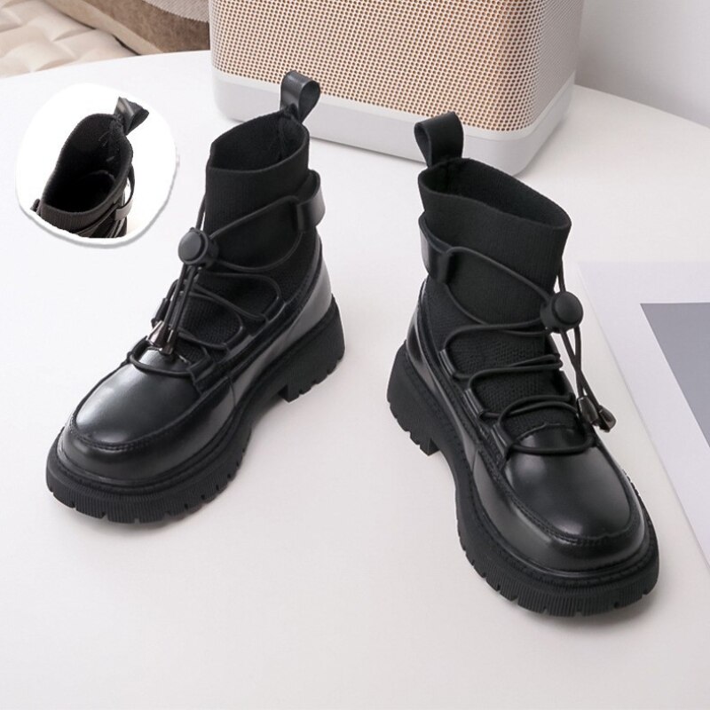 Kinderen Laarzen Herfst Winter Meisjes Mode Chelsea Sokken Laarzen Kinderen Schoenen Mesh Kant Solide Classic Zwarte Dikke Zool Platform