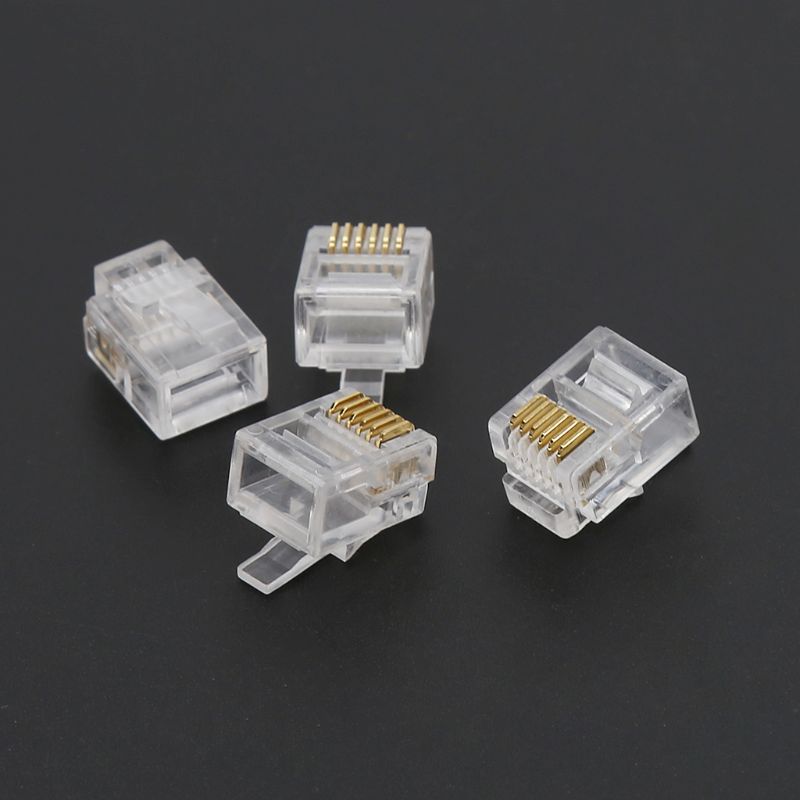 100Pcs RJ12 6P6C Modulaire Kabel Hoofd Telefoon Connectors Crystal Stekkers