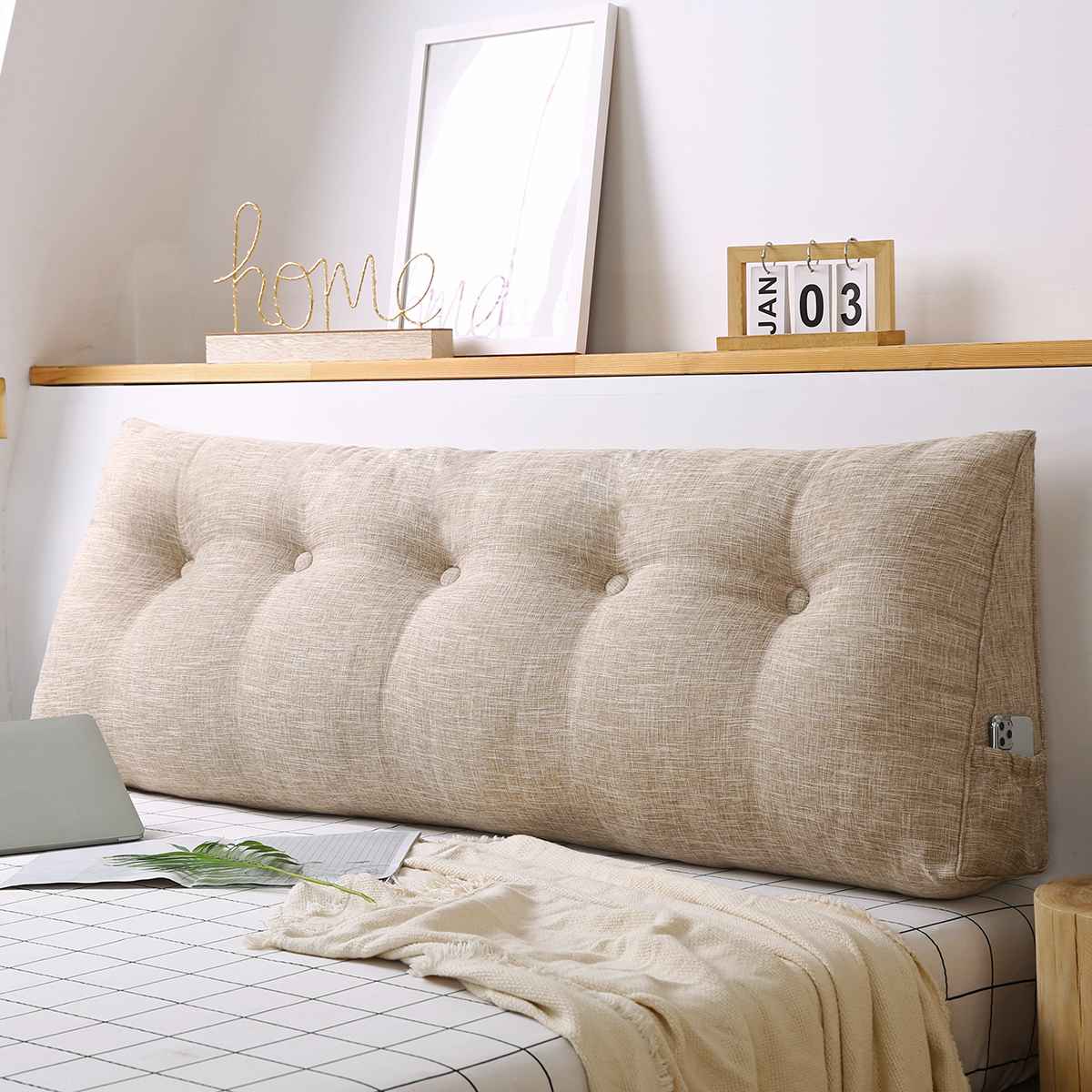 100 x 50 x 20cm triangulär kilkudde säng ryggstöd positionering stöd kudde läsning kudde kontor ländryggen pad med lock: Beige