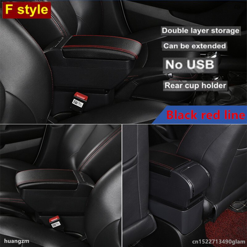 For Fiat 500 Armrest Box Central Store Content Storage Box with Cup Holder Ashtray USB Interface: F Black Red No USB