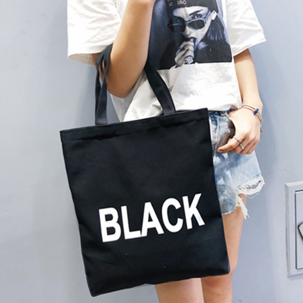 Women Handbags Ladies Classic Girl Shoulder Bags Canvas Casual Shopping Tote Bag: Black