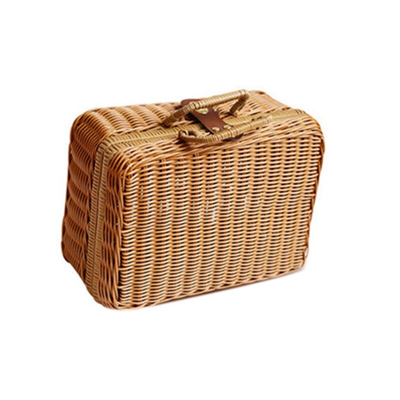 Valise Vintage en rotin Imitation PE, matériel de Protection de l&#39;environnement, boîte de rangement de cosmétiques, boîte de décoration: Khaki