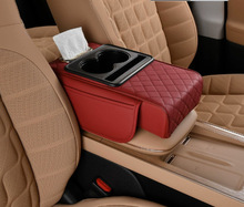 Universal Car Armrest Box Heightener Pad - Multifunctional Extended Auto Center Console Cushion with Built-in Tissue Box for Enh: wine red