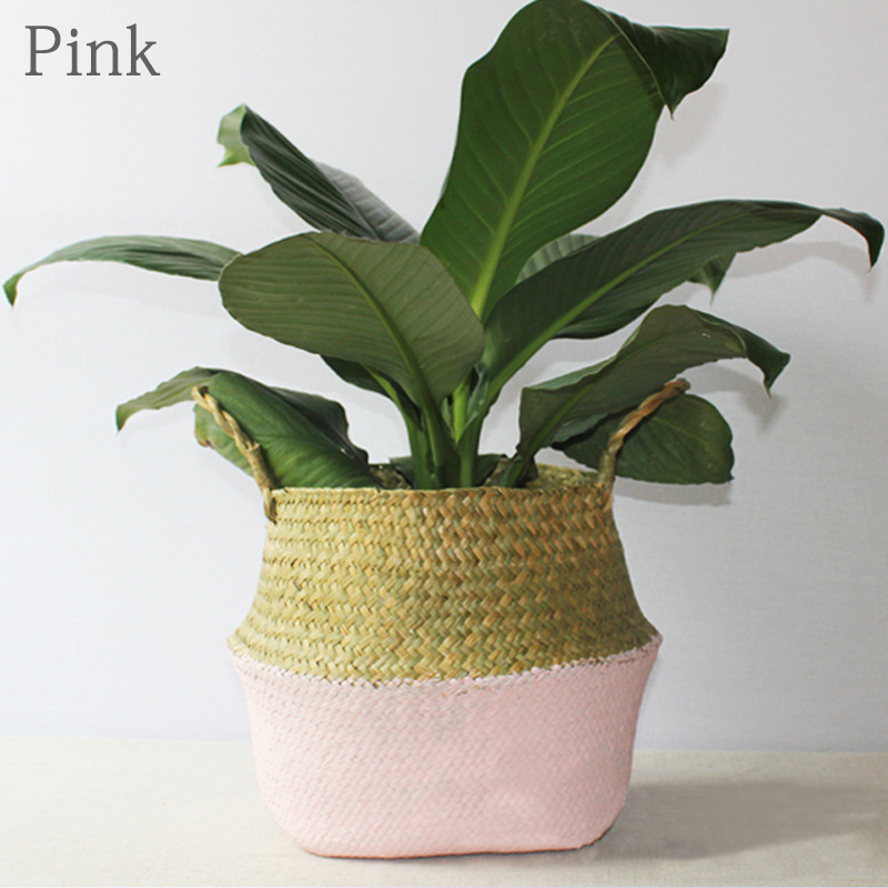 Foldable Basket Weaved Storage Baskets with Handle Laundry Toys Sundries Organizer Rattan Flower Pots Container Storage Supplies: XL / Yellow