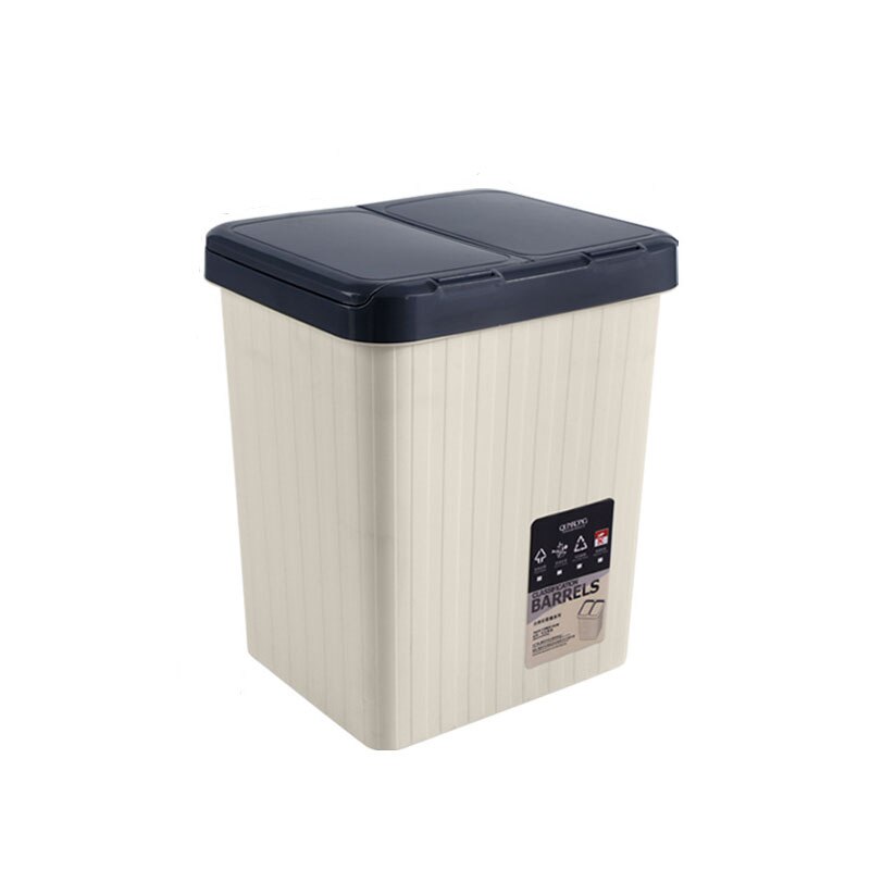 Trash Can Rectangle Plastic Dual Compartment Recycling Waste Bin Garbage Can Classified Dustbin Dry Wet Separation: With cover(white) / 14L