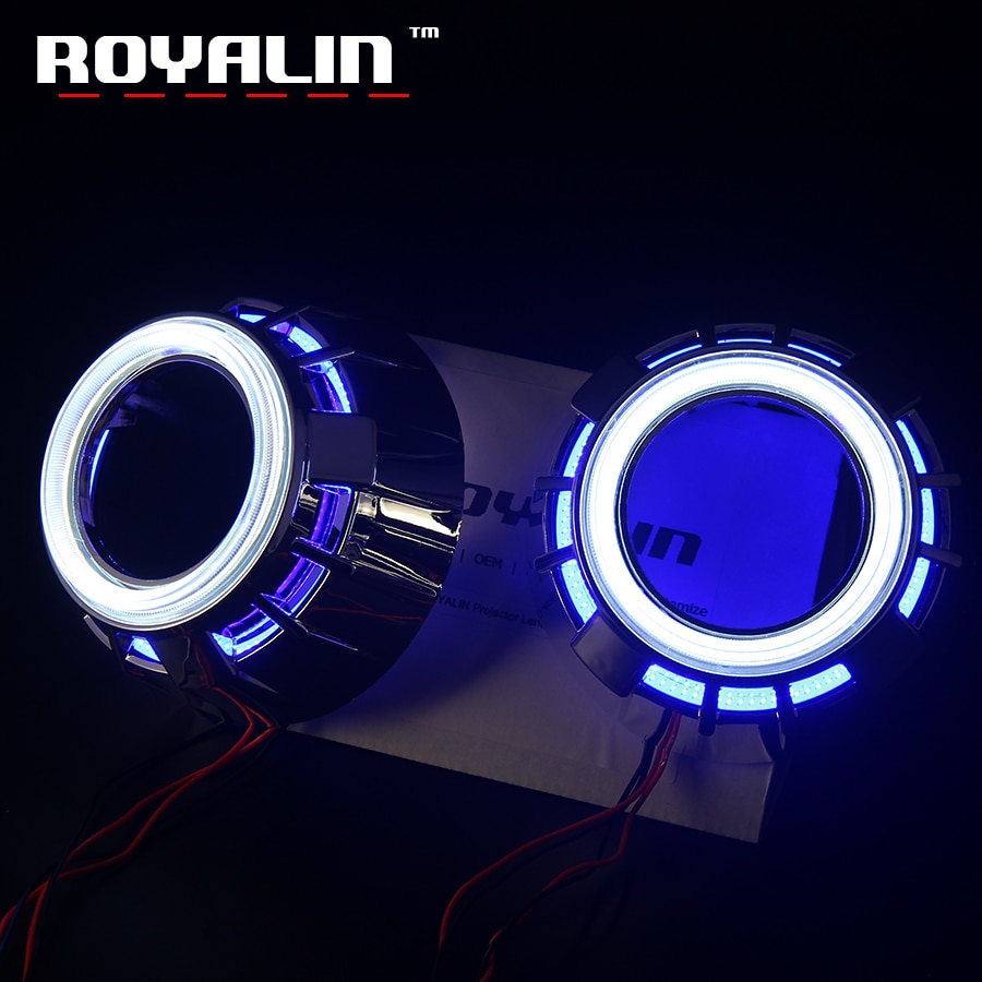 Royalin Cob Led Bi-Lens Lijkwaden Dubbele Angel Eyes Halo Rings Wit Rood Blauw Geel Voor Xenon Projector Lens h1 Drl Autolichten