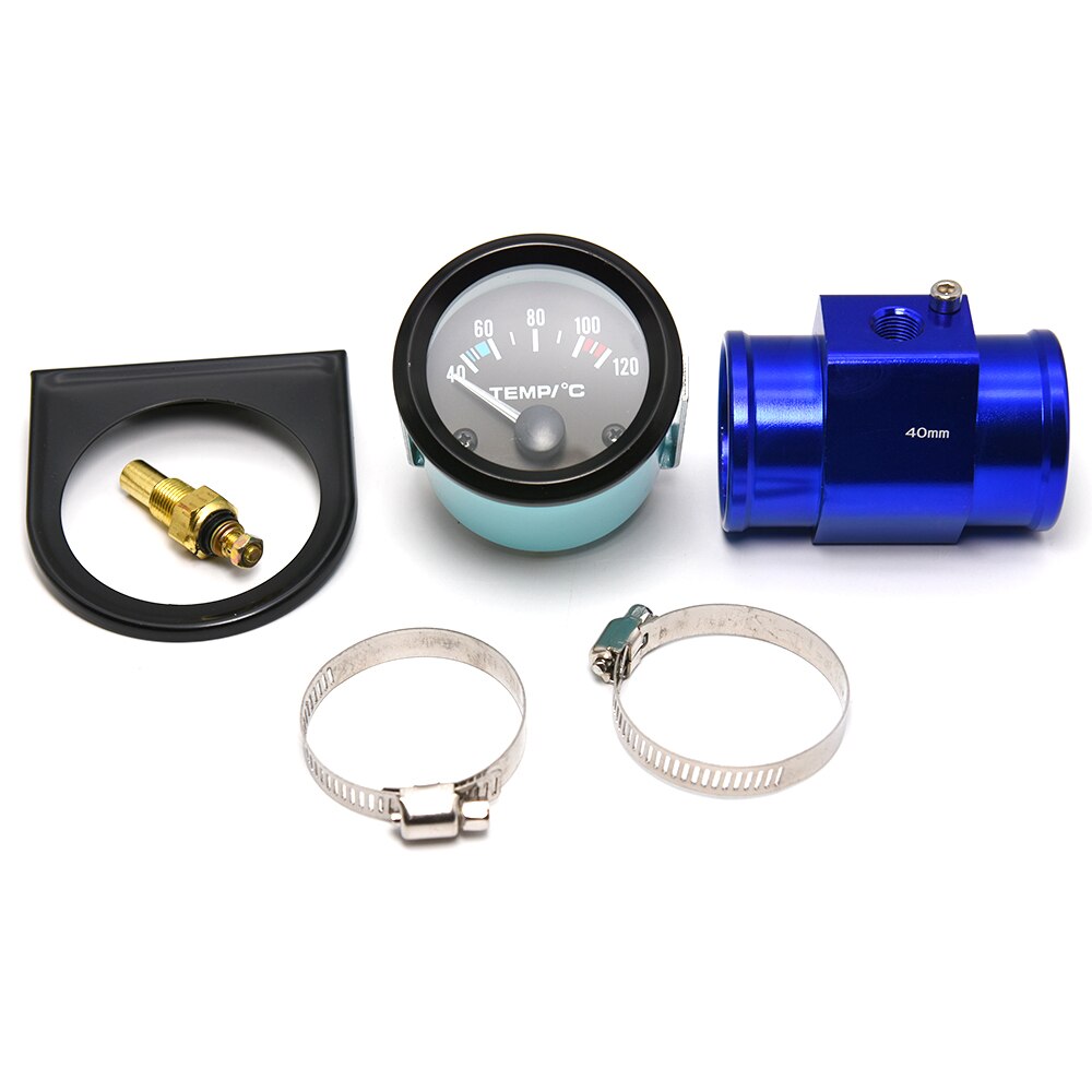 40-120℃ Water Temperature Gauge with 40MM Adaptor Joint Pipe Sensor Radiator NPT 1/8 Auto Water Temp Racing Gauge 52MM LED