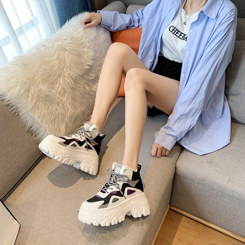 2020 nowe markowe trampki damskie buty na koturnie buty trampki platforma kosz Femme sznurowane Casual Chunky shoes