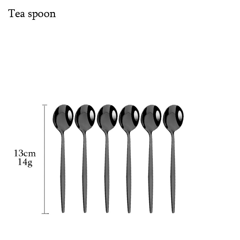 Knife Dessert Fork Long Handle Spoon Chopsticks Dinnerware Stainless Steel Black Flatware Cutlery Set Tableware Silverware Set: Tea spoon 6p