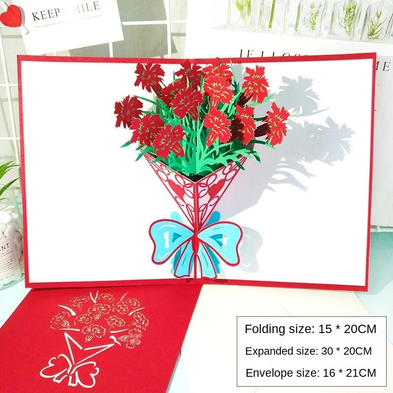 Pop-Up Flower Card 3PCS Flora 3D Greeting Card for Mother's Day Children's Greeting Card Rose Bouquet Handmade Stereo Card Lily