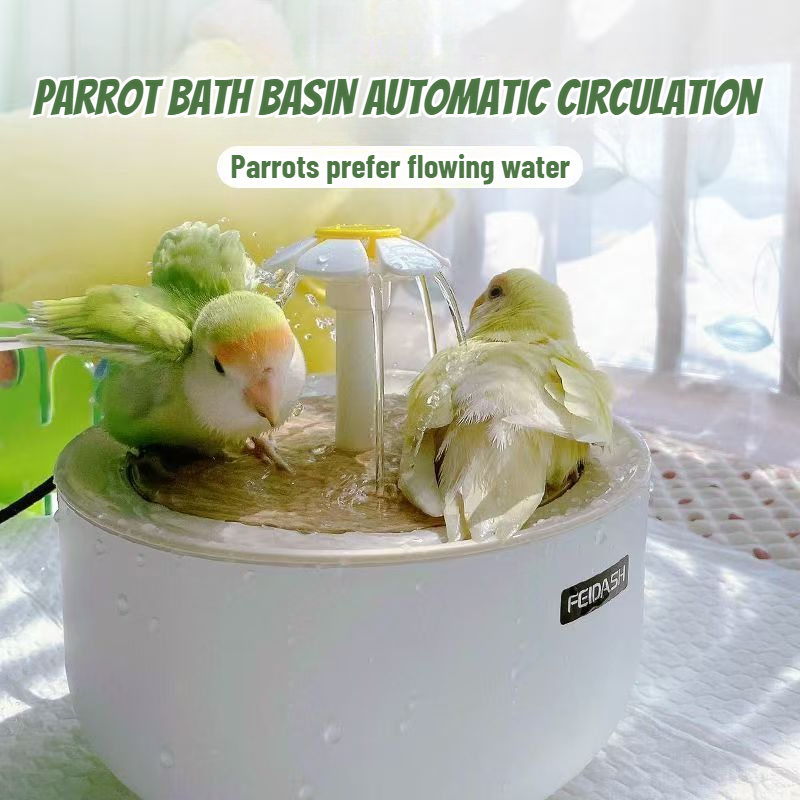 Bain de perroquets 2 en 1 à circulation automatique et fontaine d'eau pour animaux de compagnie, sans goutte pour petits animaux de compagnie, jouets pour animaux de compagnie alimentés par USB, jouets pour oiseaux