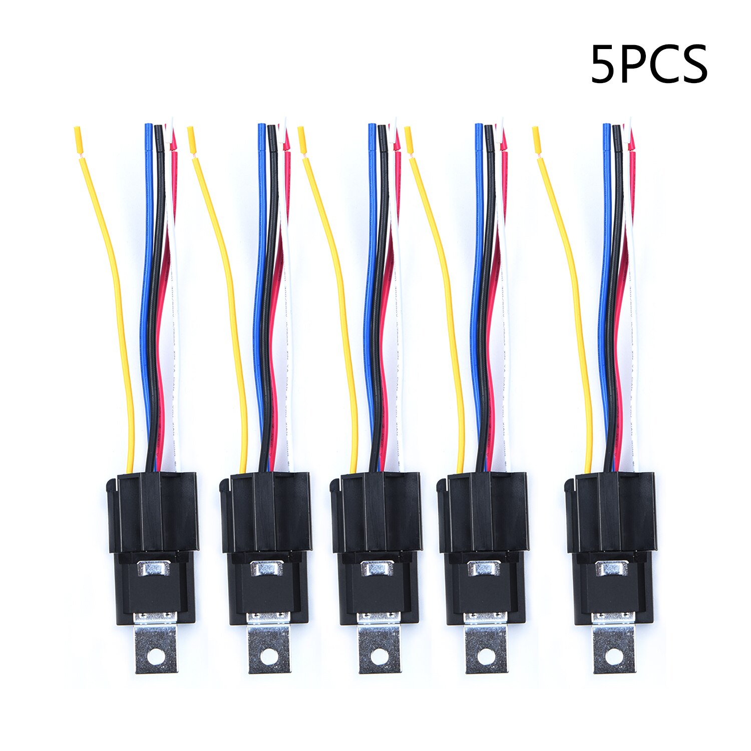 5X Auto Auto Spdt 12V 40A 5-Prong 5Pin Pre-Wired Relais Socket Harness Automotive