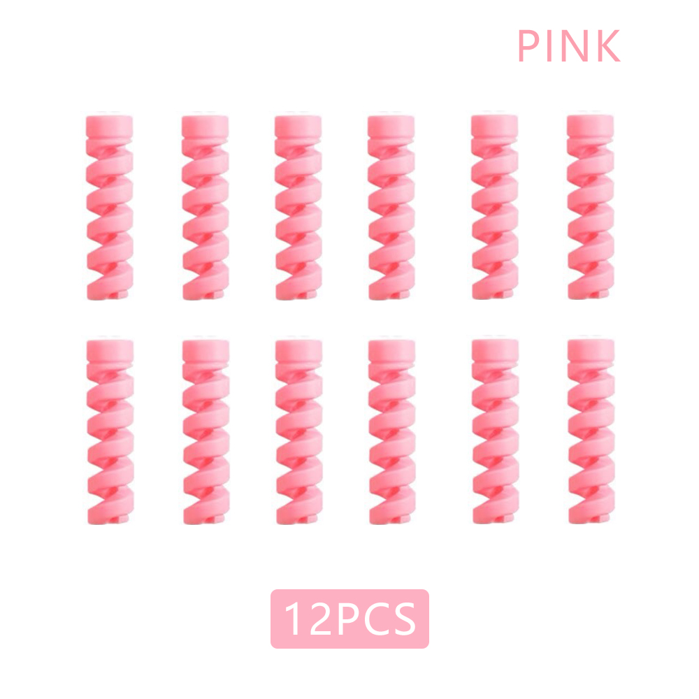 12PCS/Set Cable Protector For iPhone Desk Set Earphone Cable Organizer Wire Data Line Holder Winder Wrap Cord Desk Accessories: 12PCS Pink
