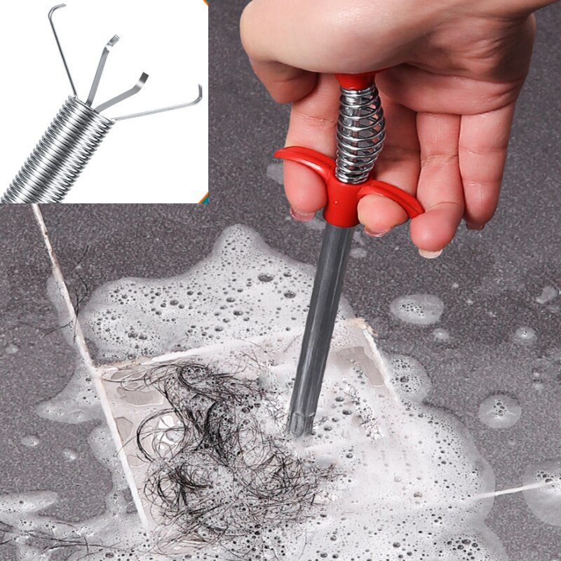 60CM Pipe Cleaner Bathroom Cleaning Tools Plumbers Snake Pipeline Dredge Sink Hair Drain Cleaner Bend Sink Tool with Spring
