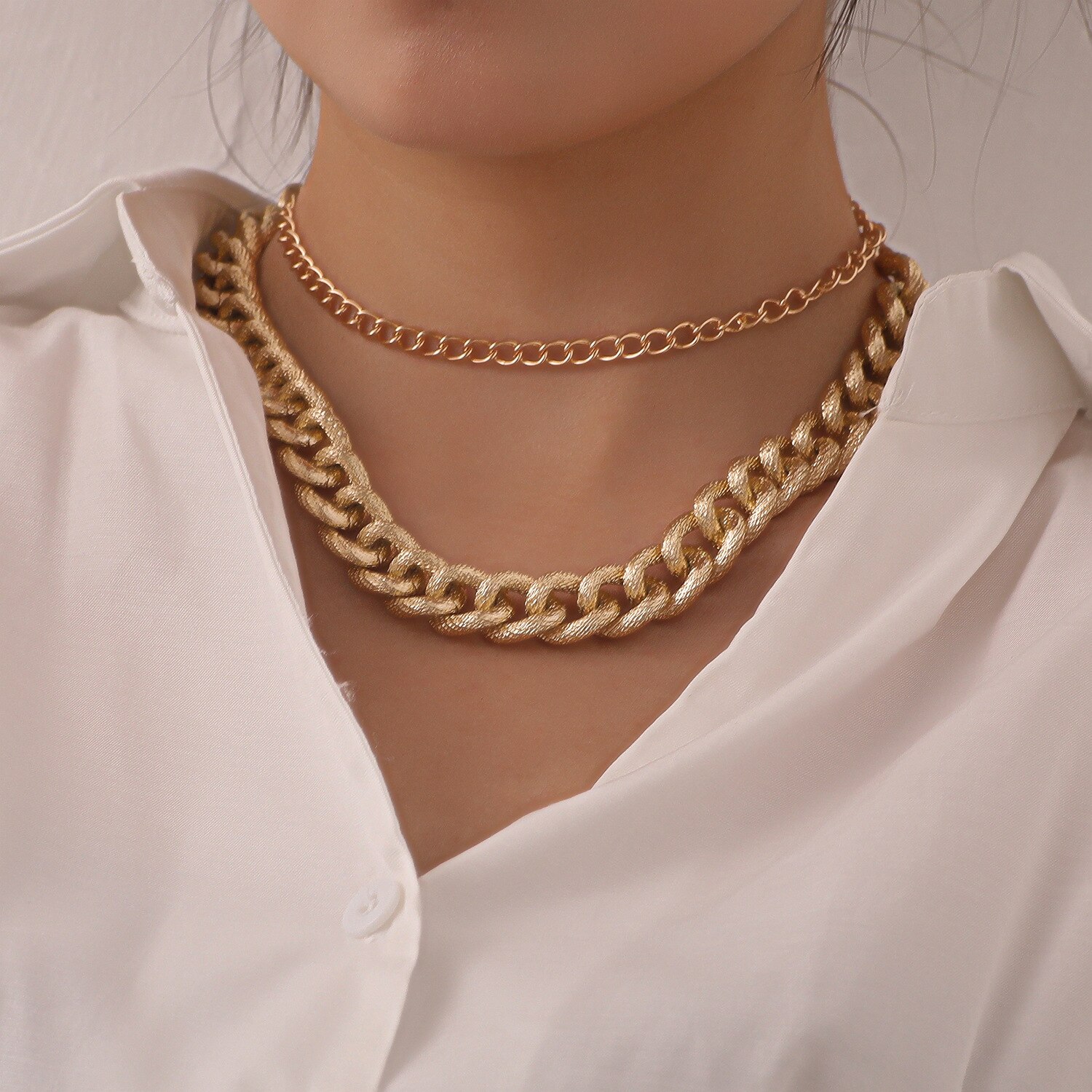 Collar con forma de corazón para mujer, Gargantilla con estilo , cadena de línea cubana, joyería al por mayor: 130 gold