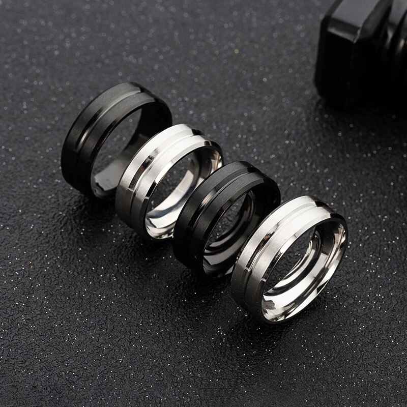 Black ring men stainless steel wedding rings simple heterosexual ring casual men