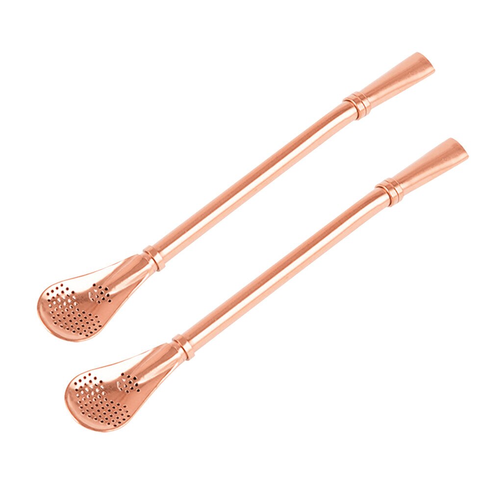 2Pcs Multifunctionele Rvs Rietje Lepel Thee Filter Yerba Mate Thee Rietjes Herbruikbare Thee Gereedschap Wasbare Bar Gereedschap: RG