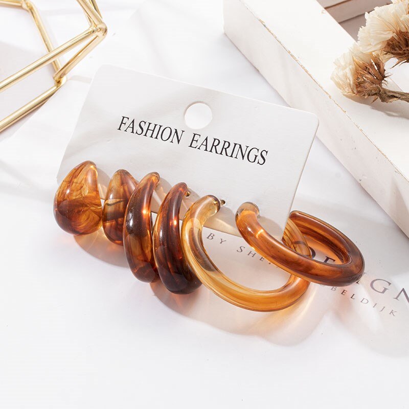 Grandes boucles d'oreilles géométriques en acrylique pour femmes, ensembles de perles, accessoires tendance, bijoux,: Gold 1033