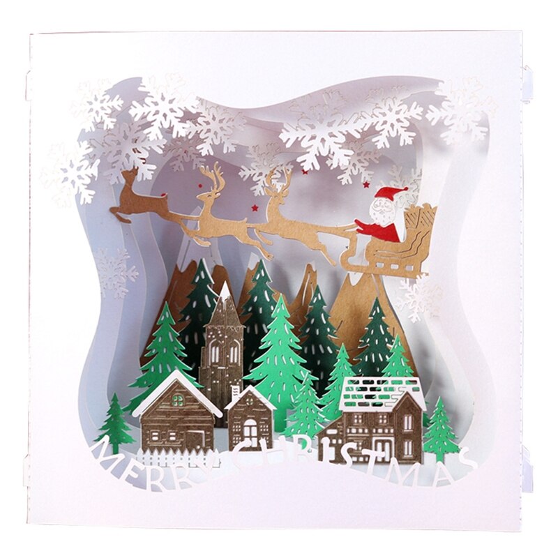 3D Pop-up Christmas Tree Santa Greeting Card Xmas Year Postcards Invitations: 4