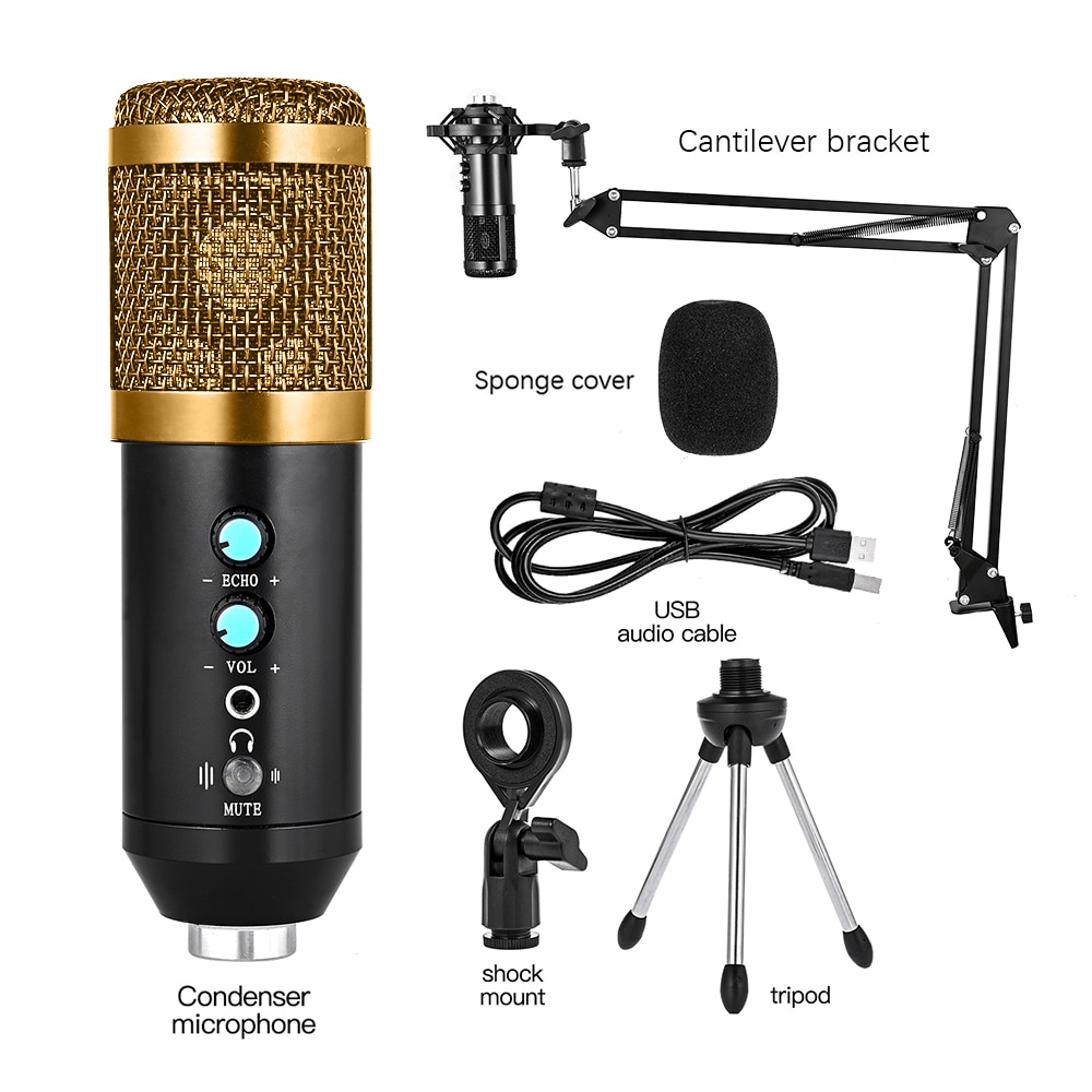 Usb kondensatormikrofonsæt med stativ stativ mikrofon cardioid studieoptagelse live ktv karaoke mikrofon til pc computer