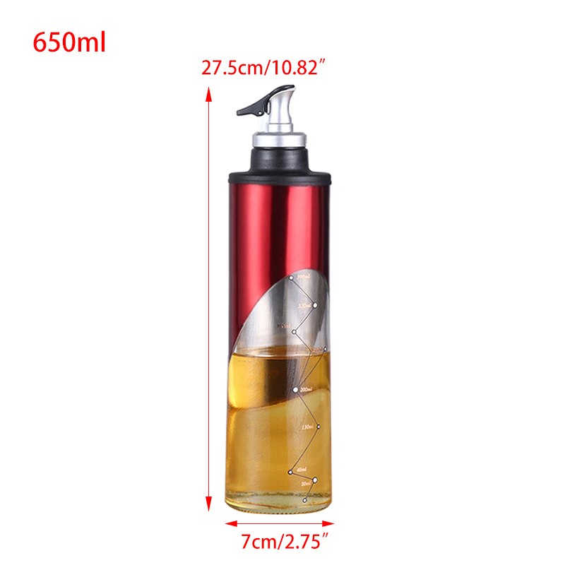 380/650ml Glass Oil Bottle Cooking Seasoning Sauce Storage Bottle Olive Oil Vinegar Dispenser Pouring Spouts Kitchen Accessories: 650ml-Red