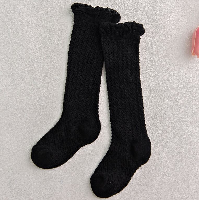 Calcetines hasta la rodilla de malla de algodón para bebé, niña recién nacida, de dibujos animados, de malla, baratos: Black Mesh Socks