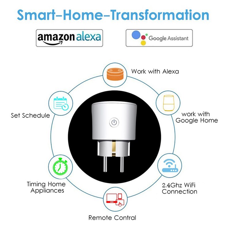 16A WIFI Smart EU Plug Smart Switch Socket Audio Control Smart Timing Socket Wireless Outlet Voice Intelligent Control