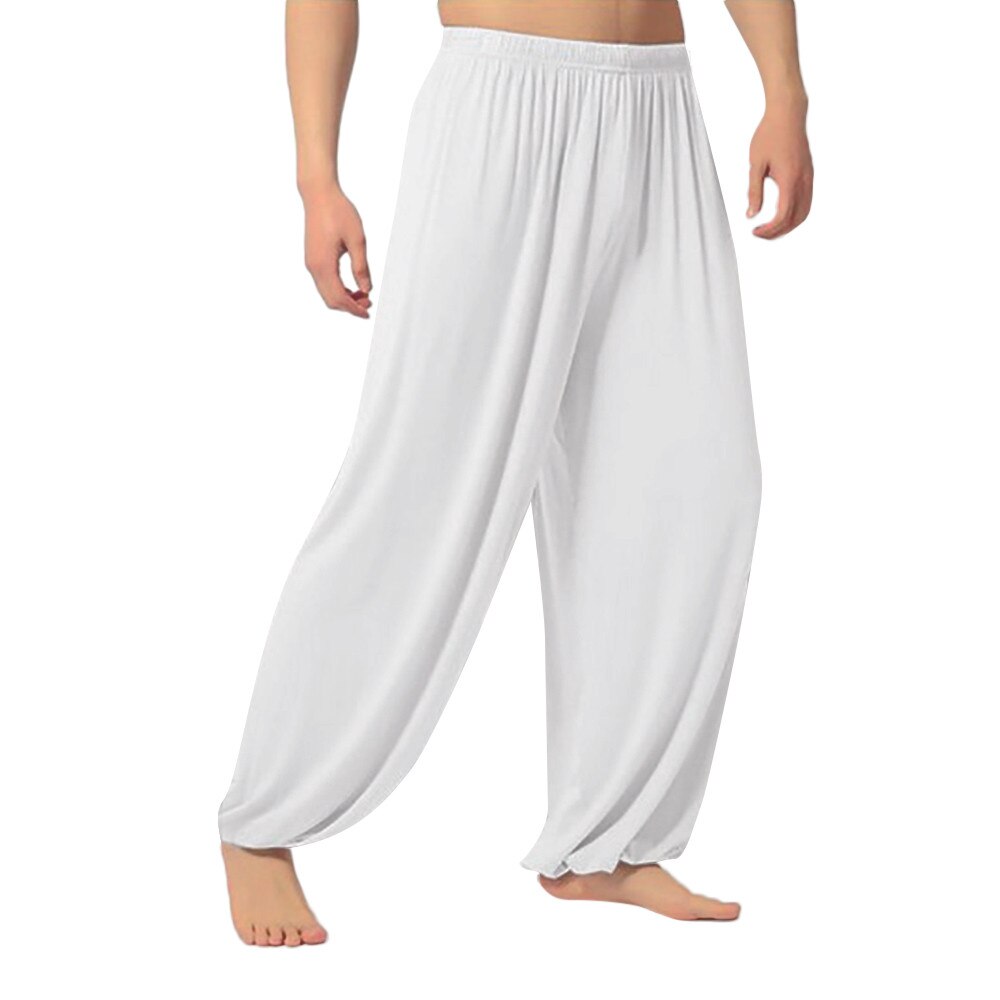 baggy dance Pants Men wide leg pants casual mens trousers solid loose d91121: White / L