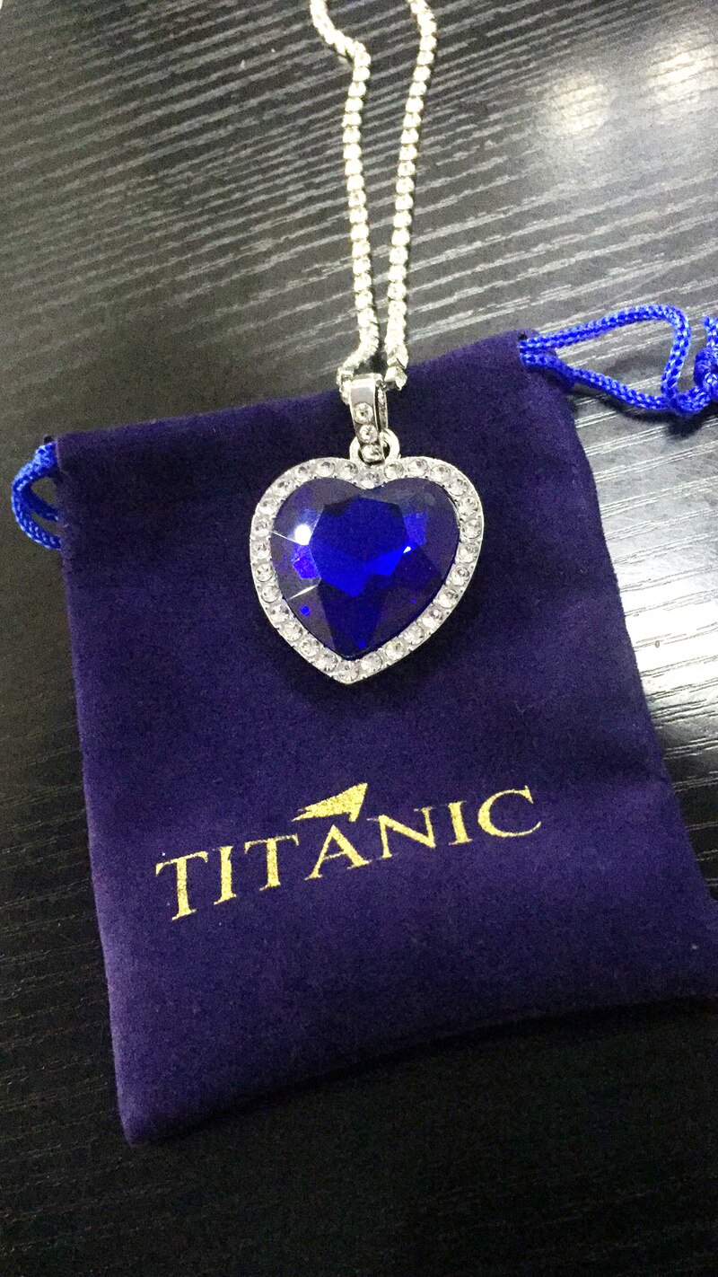 Titanic heart of ocean blue heart love forever vedhæng halskæde med titanic øreringe + fløjl taske