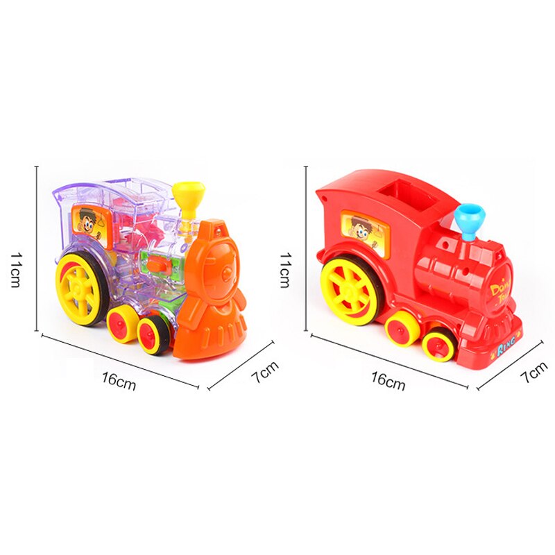 Tog elektrisk domino bil køretøjsmodel magisk automatisk opsætning farverig plast domino legetøj  bm88
