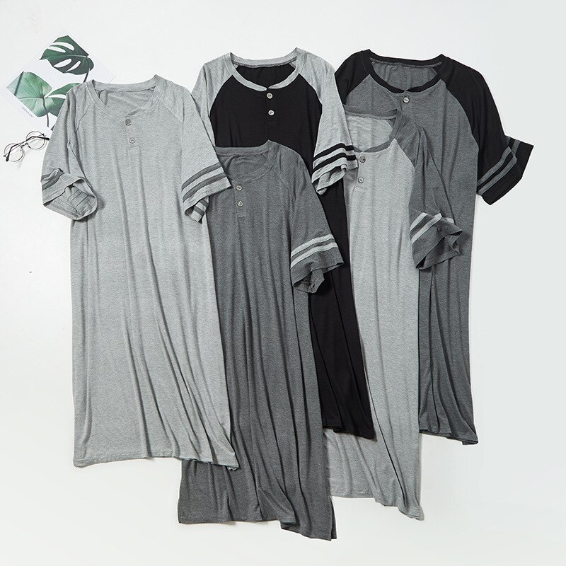 Losse Plus Size Slapen Jurk Mannen Nachtkleding Zachte Modal Katoen Gewaad Mannelijke Nightgowns Korte Mouw Rompertjes Pyjama Homewear Gewaden