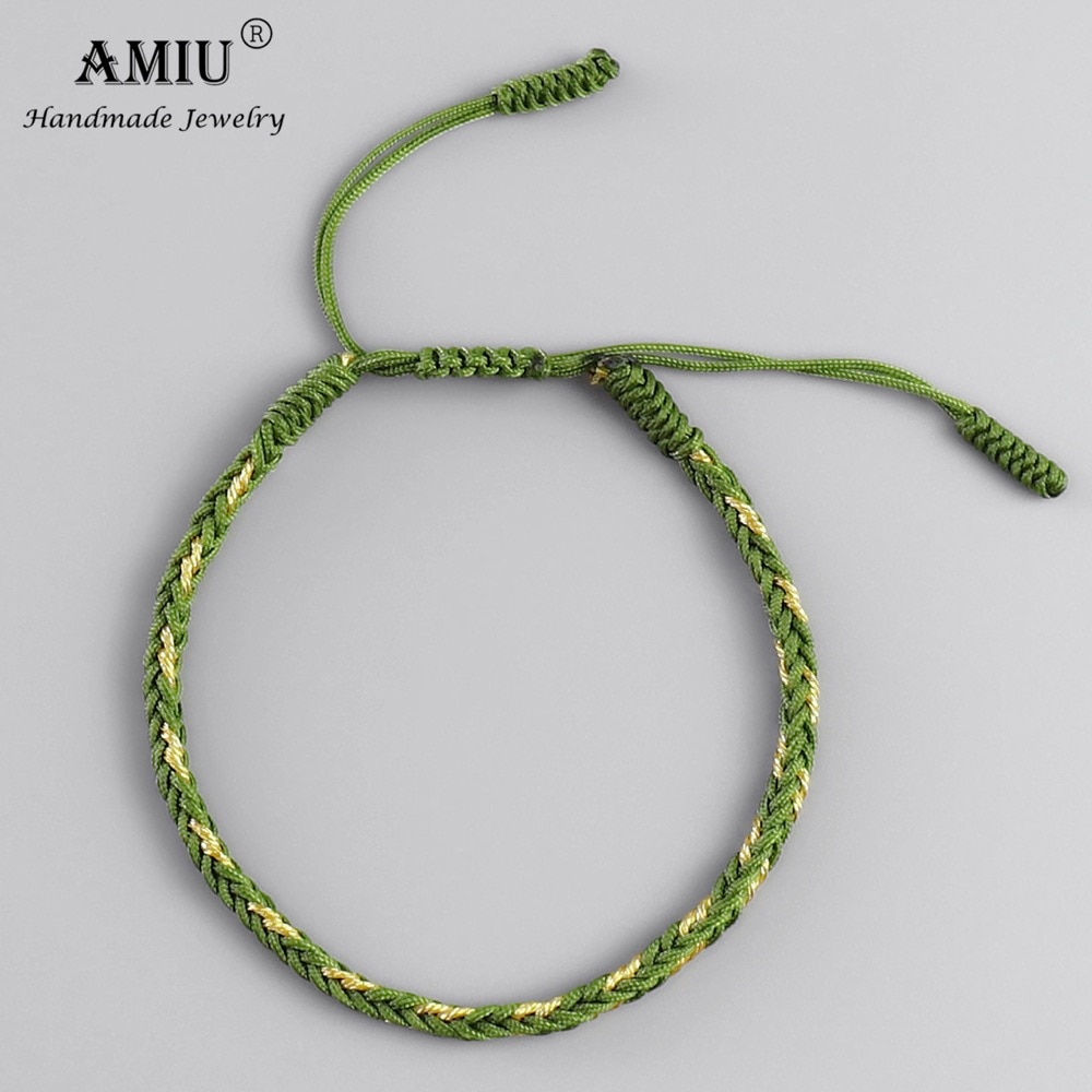 AMIU-Pulseras budistas tibetanas multicolores para mujer y hombre, brazaletes hechos a mano de nudos, cuerda de macramé, pulsera de la suerte