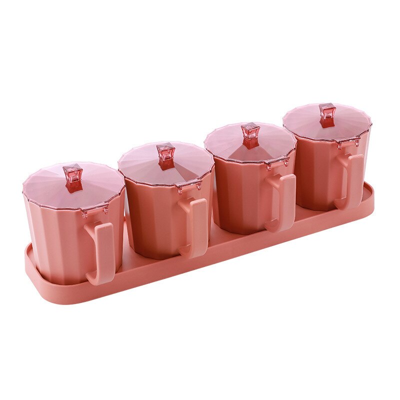 Kitchen Spice jar Set Multi-grids Seasoning Box With Lids Spoon Plastic Pepper Salt Condiment Bottle Kitchen Tools Accessories: pink 4 grids