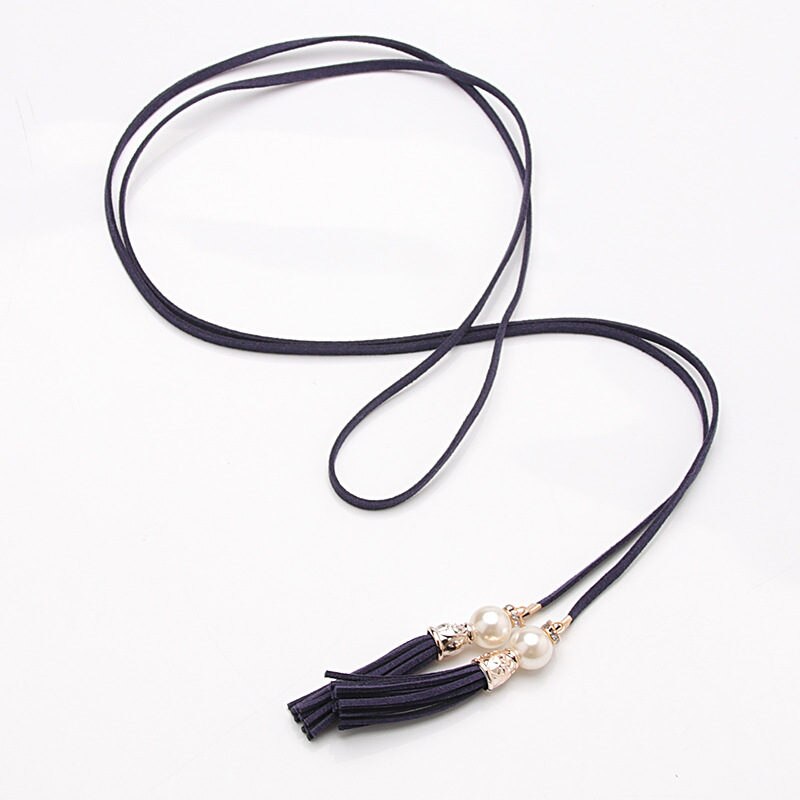 Nuevos cinturones de mujer, cadena de cintura estrecha con borla a la , cinturón para vestido, accesorios decorados con nudos: 7