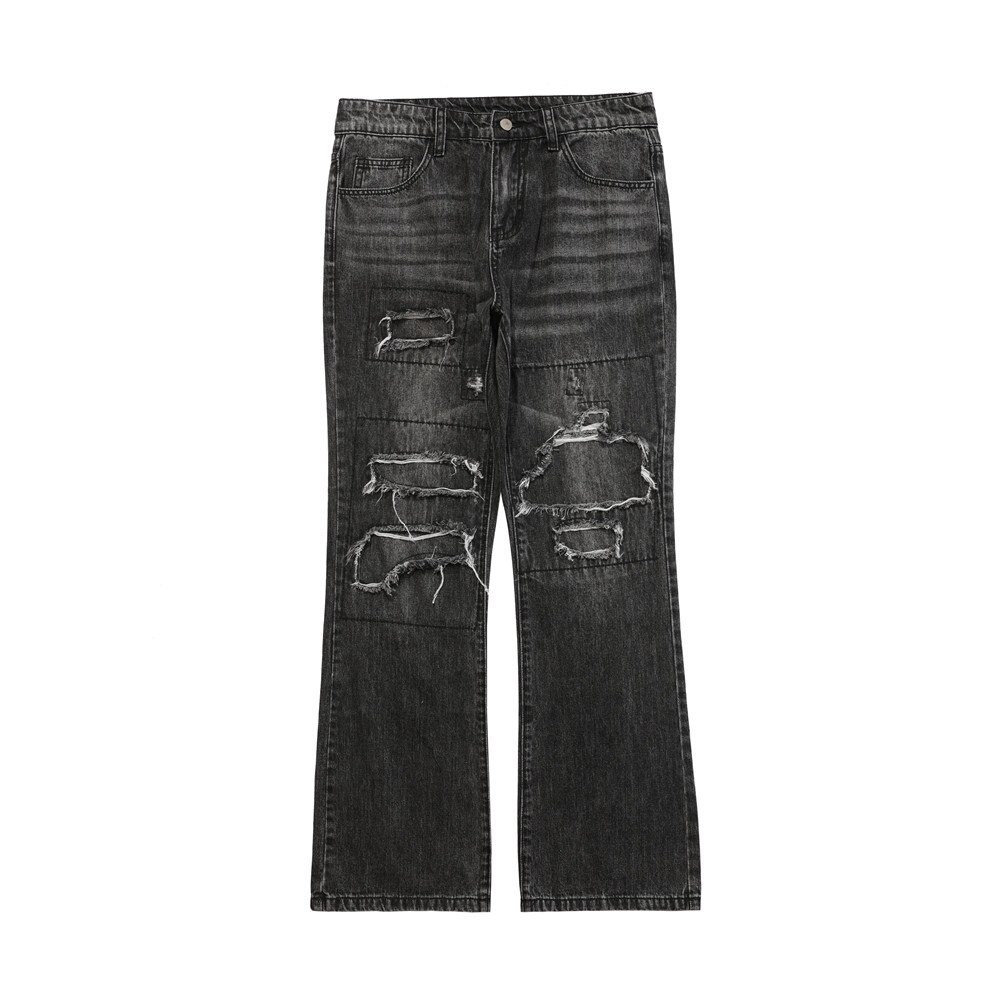 Dark Icon-pantalones vaqueros rasgados de retales para hombre, Jeans de urbana, azul y negro: black / S