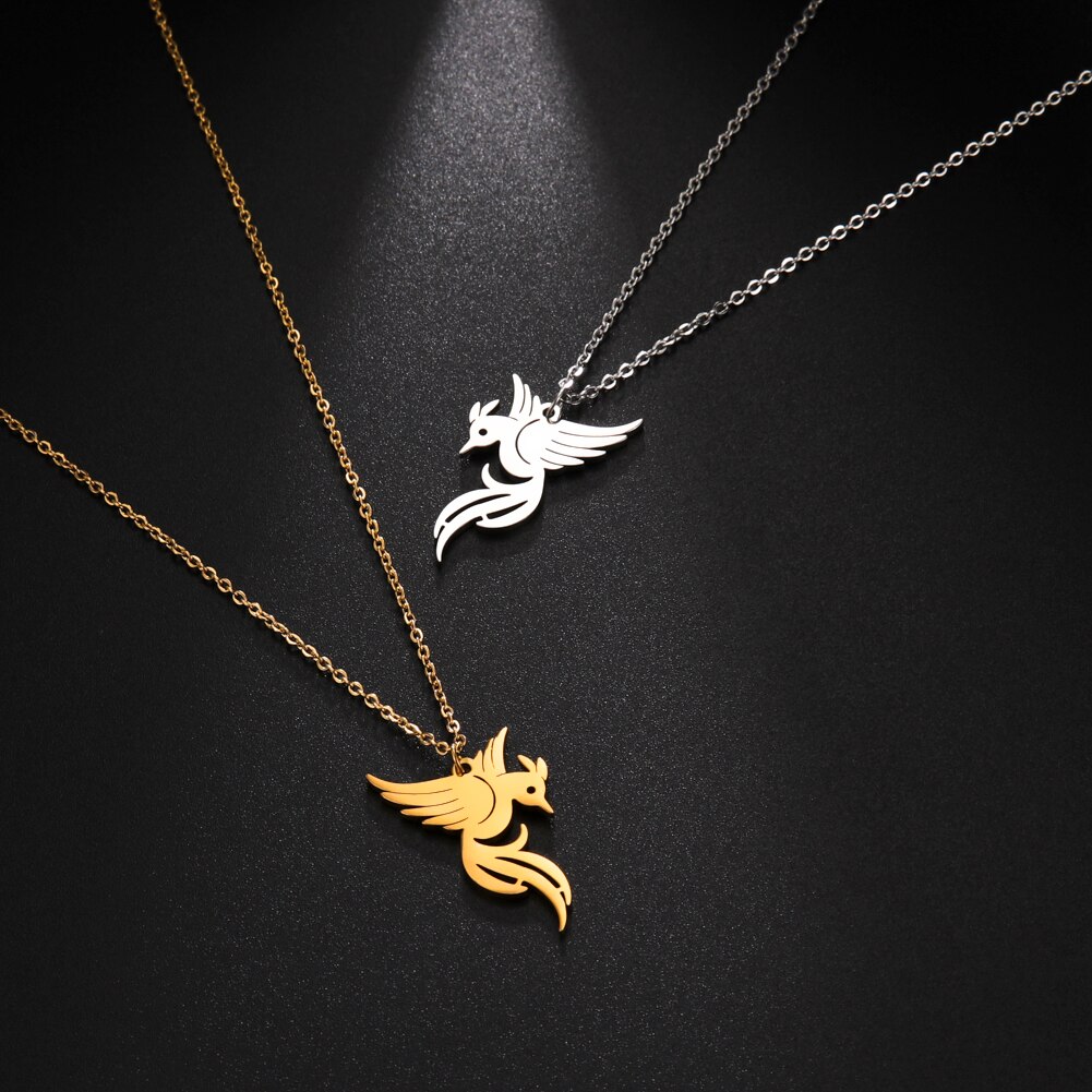 Skyrim – collier avec pendentif en forme de phénix pour femmes et filles, en acier inoxydable, couleur or, chaîne ras du cou, oiseau porte-bonheur, bijoux,