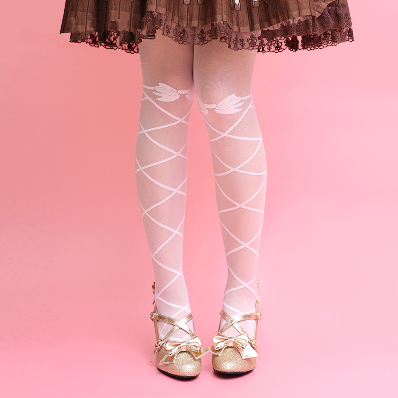 Zomer Dunne Lolita prinses faux schoenveter witte kousen ballerina Kawaii see through ballet lace up panty witte panty