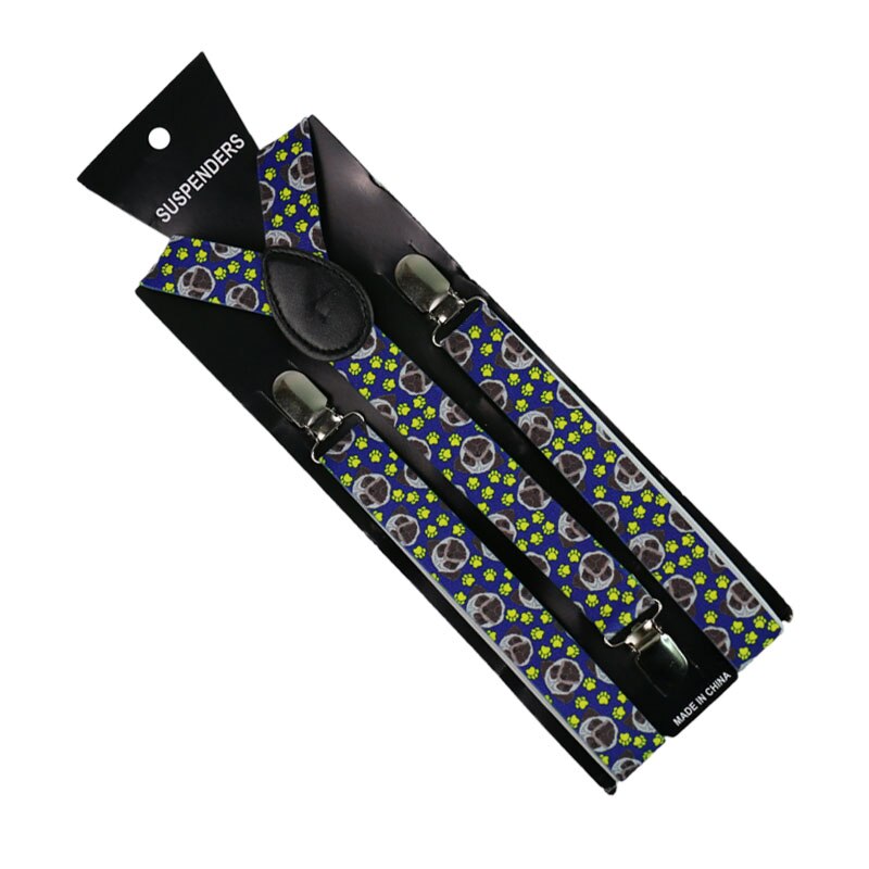 Winfox 2.5cm Wide Animal Print Cat Braces Suspenders Men Women Clip on Suspenders Adjustable Clothes Pants