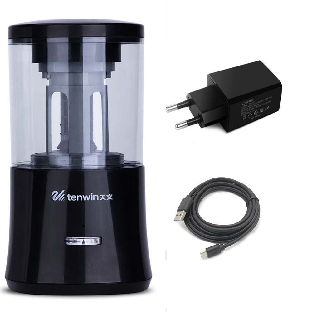 Tenwin Electric Pencil Sharpener Heavy Duty Rechargeable for Classroom Auto Stop Fast Sharpen In 3s School Office Stationery: Black EU Adapter