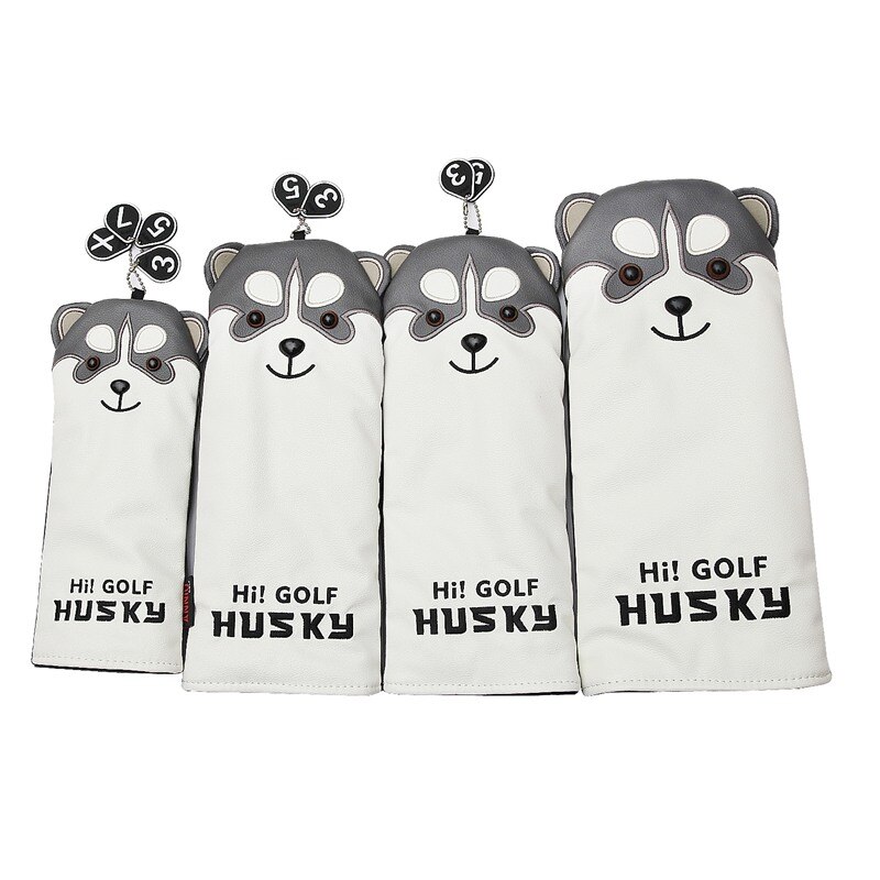 Belle Husky Golf pilote tête couverture Animal de bande dessinée #1 #3 #5 #7 bois PU cuir couvre-chef anti-poussière: Bleu profond