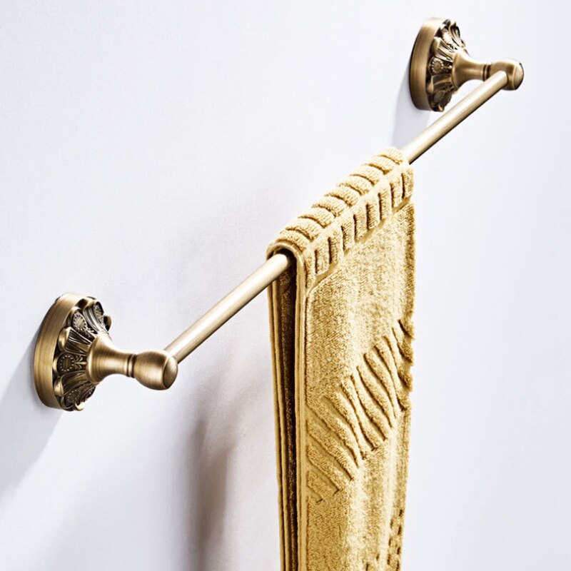Antieke Badkamer Accessoires Set Brons Vintage Messing Föhn Houder Wc Papier Handdoekenrek Ring Zeep Mand Gewaad Haak Handvaten: Single Towel bar