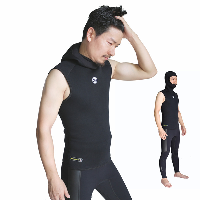 Traje de neopreno con capucha 3mm traje de neopreno térmico sin mangas superior e inferior buceo surf Hoodie chaleco para hombres de dos piezas