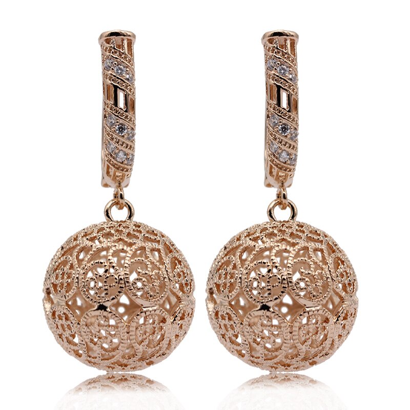 PATAYA Neue Große Muster Hohl Lange Ohrringe 585 Rose Gold Frauen Schmuck Weiß Natürliche Zirkon Geschnitzte Einzigartige Ohrringe