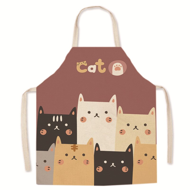grembiule cucina donna grembiule cucina bambina Cartone animato genitore-figlio gatto stampa modello grembiule di lino cucina di casa cottura grembiule antivegetativo repellente per olio forniture per lavori domestici: plum / 68x55cm adultsize