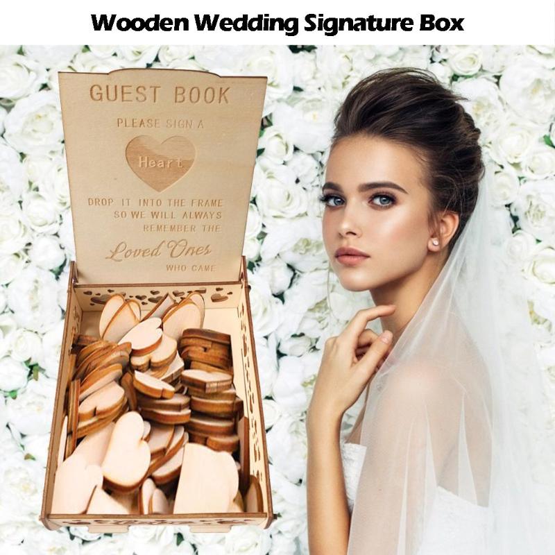 Unique Rustic Sweet Wedding Guest Book Wooden Hearts Box Delicate Necessary Household Wedding Decoration Supplies