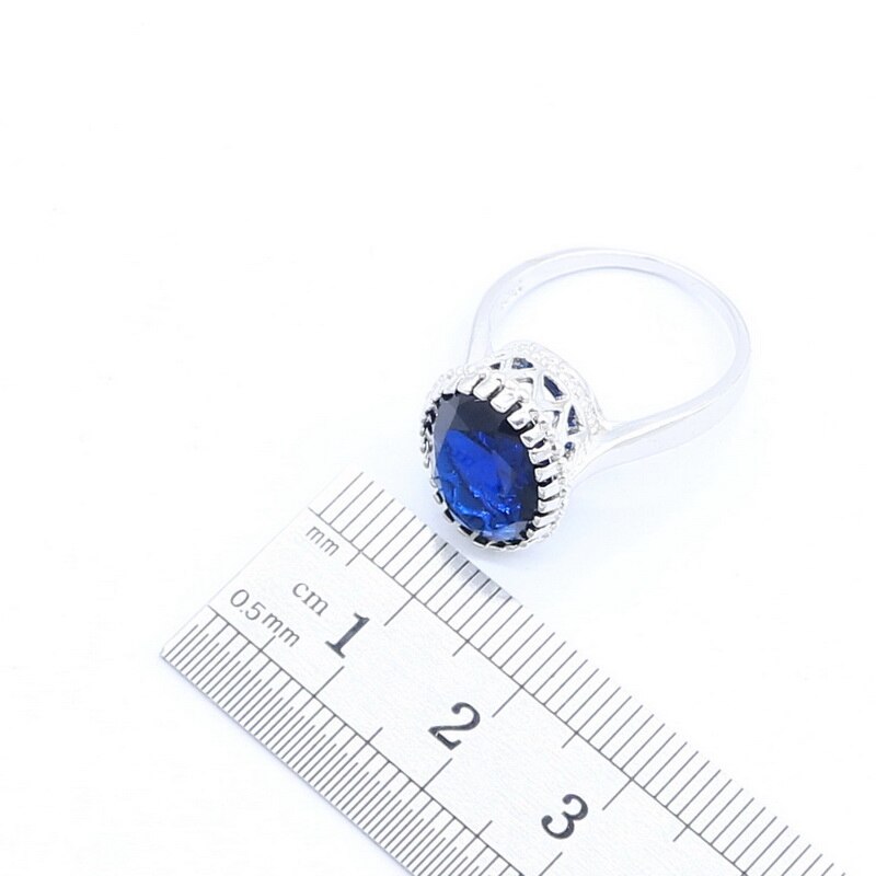 925 Silver Blue Sapphire Jewelry Set for Women Free Ring Necklace Pendant Wedding Jewelry