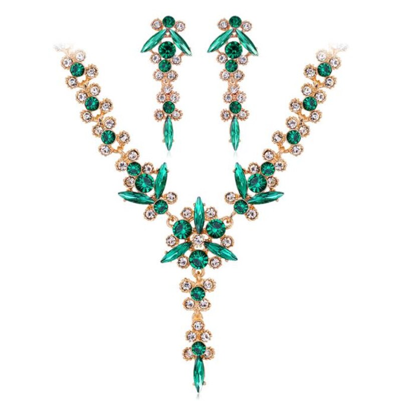 Set di gioielli da sposa in cristallo di fiori per le donne set di diademi per feste orecchini a corona set di gioielli da sposa sposa 2022: Green