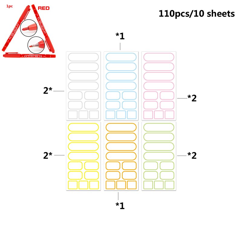 110pcs With pen Reusable Jam Jars Kitchen Label Stickers Storage Bottle Container Label Blackboard Chalk Stickers On the can: Red pen