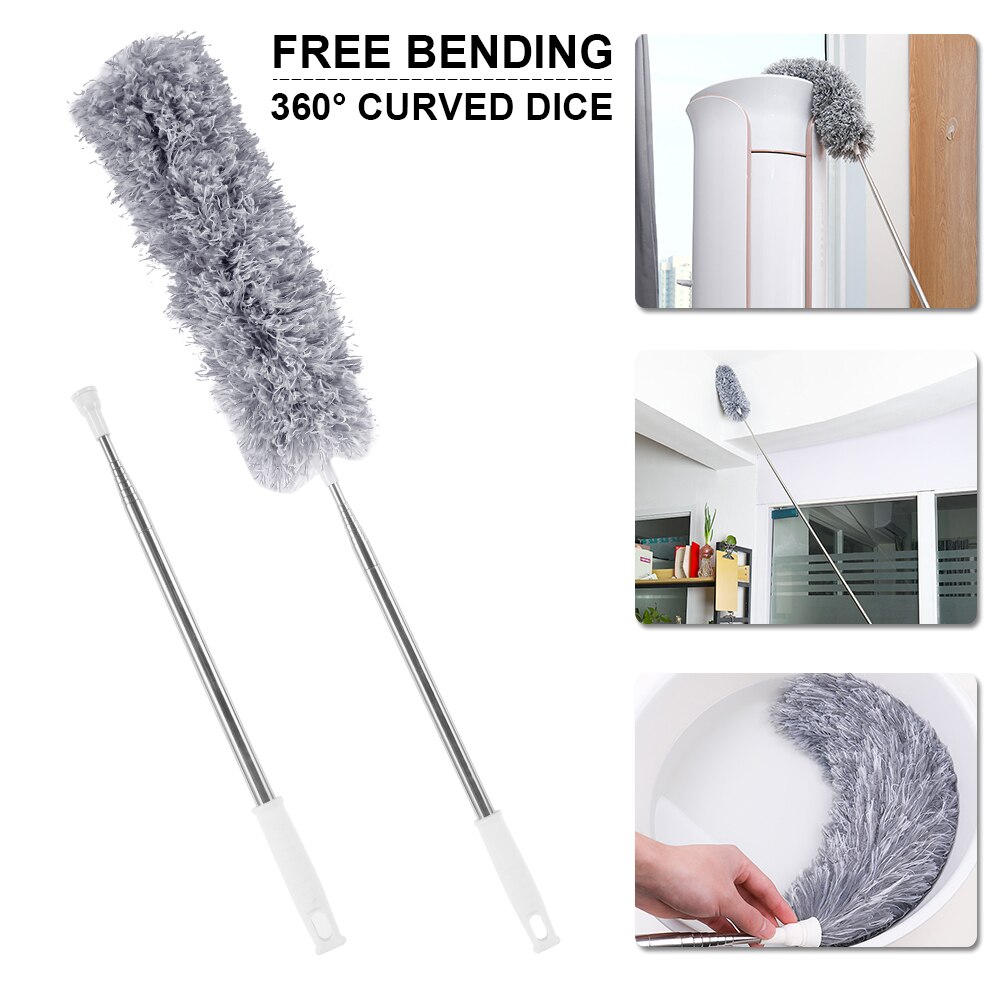 Plumero de plumas extensible con poste telescópico, limpiador de polvo de cepillo para el hogar, plumero de microfibra lavable, herramienta de limpieza